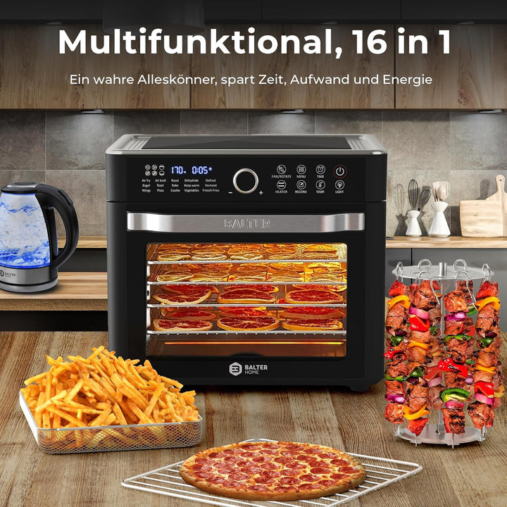 Balter Heissluftfritteuse XXL 22L Airfryer, 200 Programme, 40°-230°, Dörrautomat, 16 in 1 heissluftf