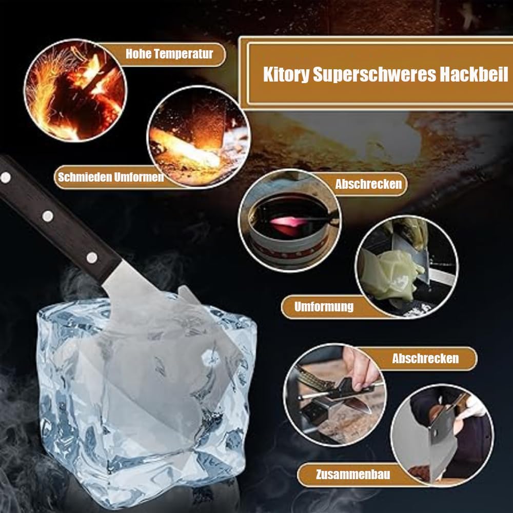 Kitory Hackmesser 15 cm Klinge, Küchenbeil für gefrorenes Fleisch und grosse Knochen, Extrem Scharf