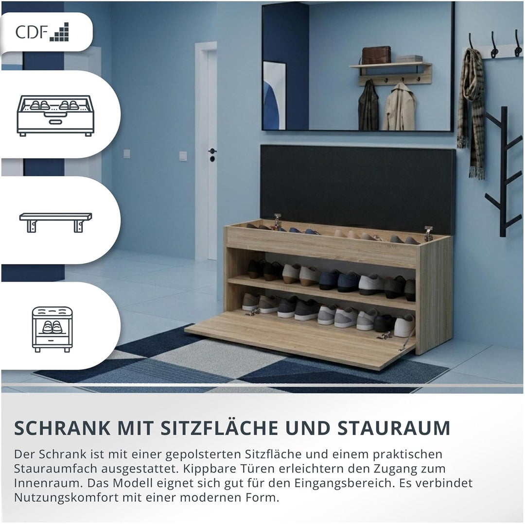 CDF Schuhschrank mit Sitzbank und Stauraum Flurbank Sitzkissen Schuhkommode Garderobenbank mit Kippt