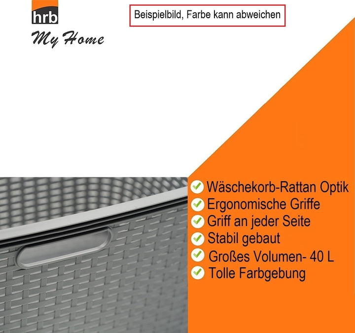 HRB Wäschekorb Plastik Rattan Optik, 40 L Wäsche Box Volumen, Wäschesammler mit 58,5 x 39 x 26 cm Au