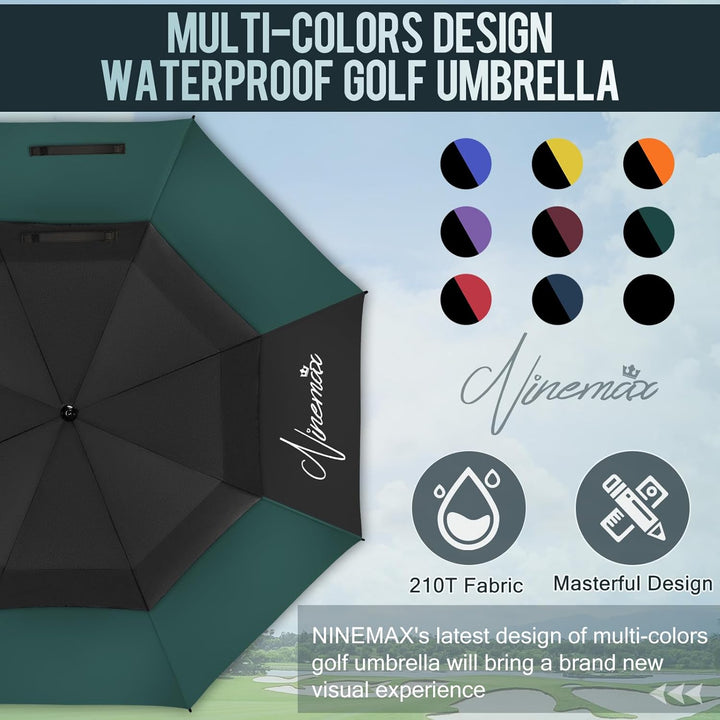 NINEMAX Golf Regenschirm Gross Sturmfest XL/XXL, Grosser Regenschirm Sturmfest Stabil, Golfschirm Gr
