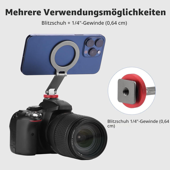 BRDRC Cold Shoe Handyhalterung, Stativ Halterung für iPhone Magsafe Magnetischer Hot Shoe Kamera Ada