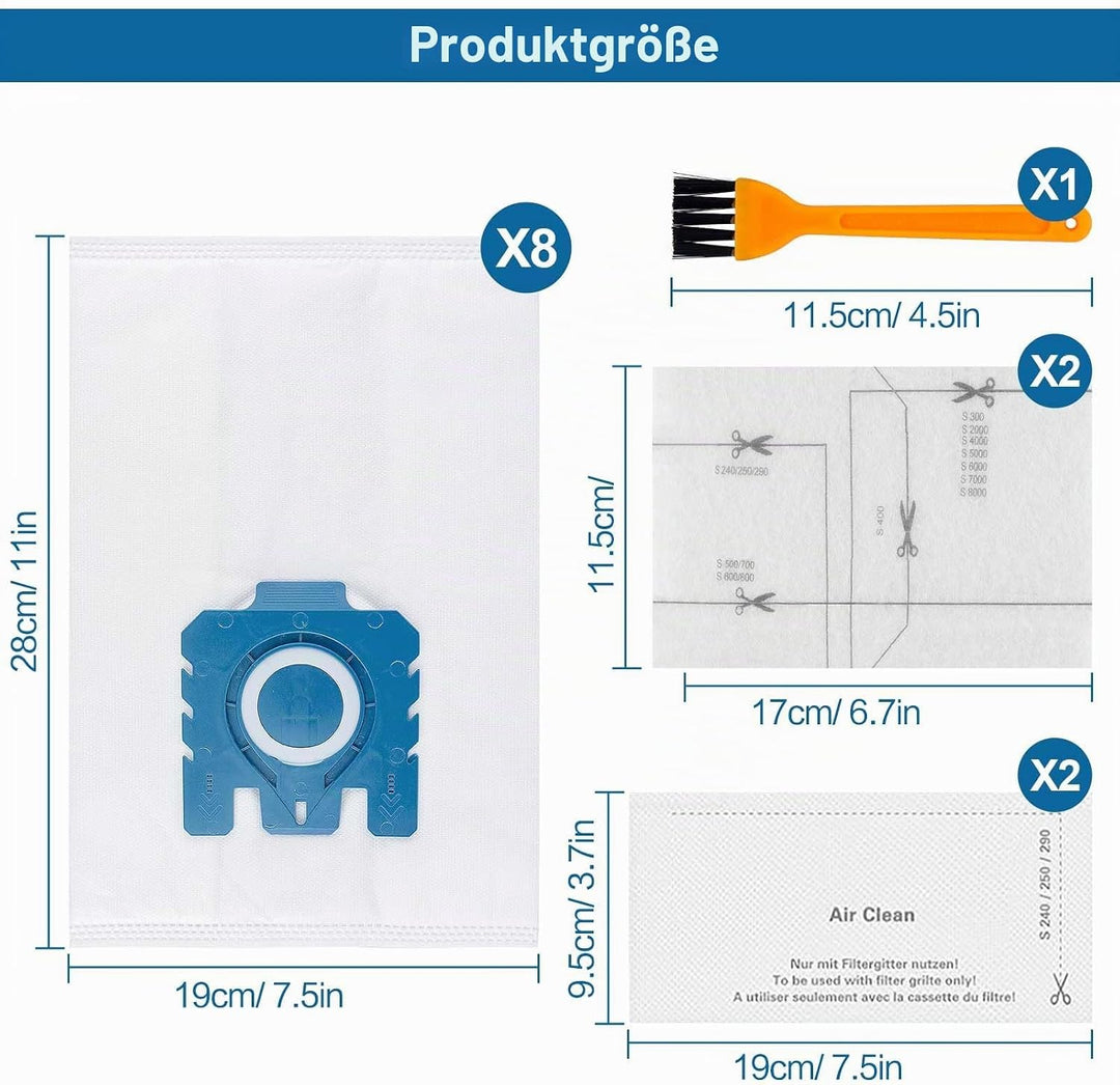 8 Stück 3D Staubsaugerbeutel Filtern Kompatibel mit Miele HyClean GN Staubsauger für Classic C1 Comp