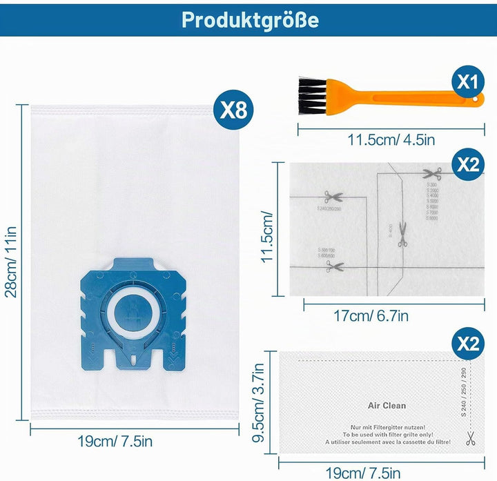 8 Stück 3D Staubsaugerbeutel Filtern Kompatibel mit Miele HyClean GN Staubsauger für Classic C1 Comp