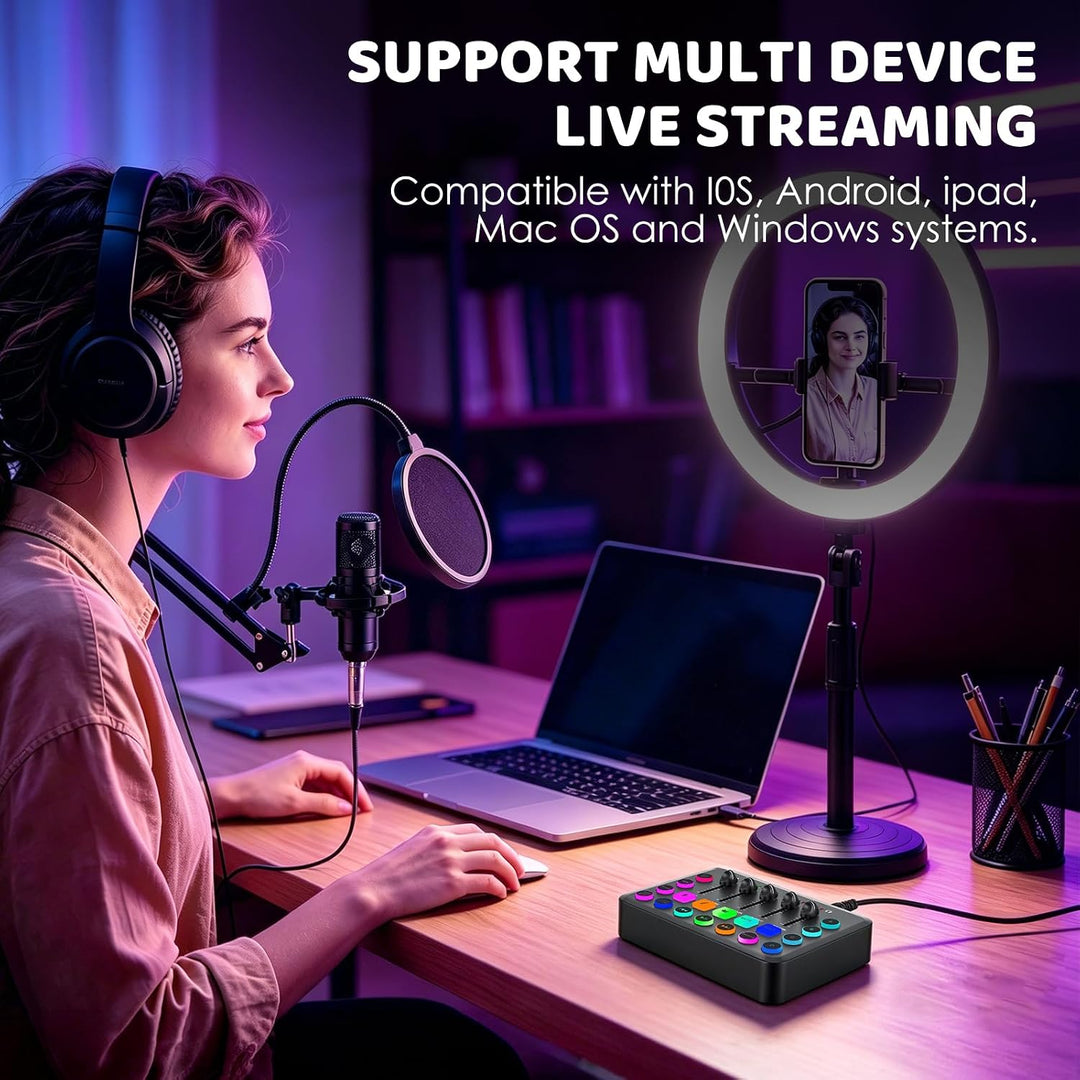 Podcast Mikrofon Set mit Audio Interface &amp; Soundkarte – BM-800 Kondensatormikrofon für Live-Streamin