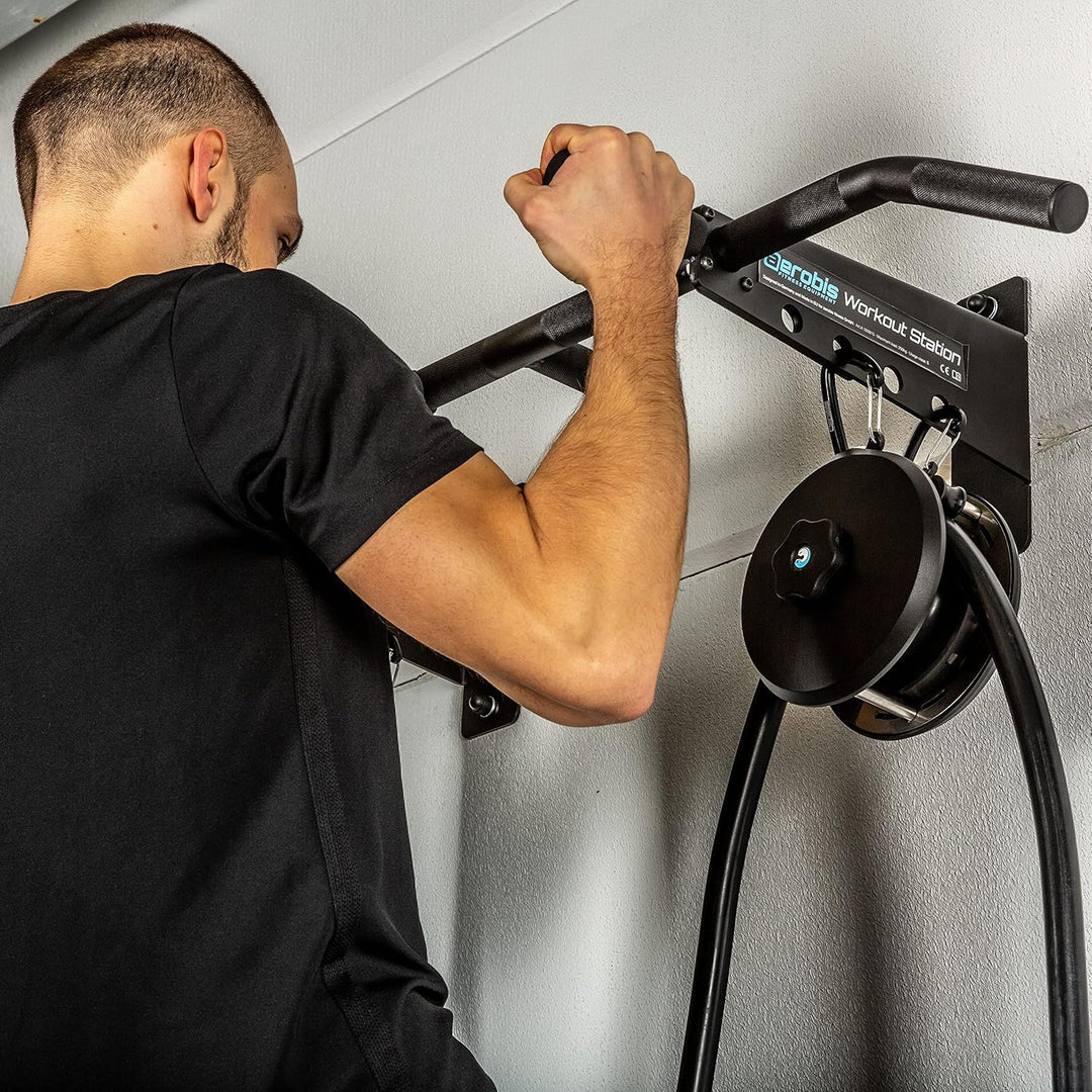 aerobis® Workout Station | Premium Klimmzugstange | Innovative Fitnessgeräte Befestigung + Lagerung