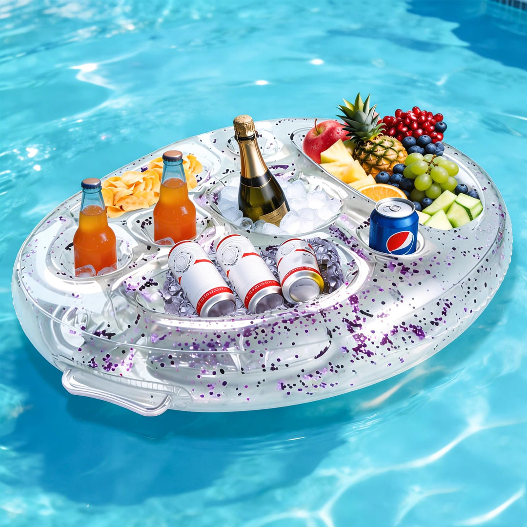 Ulikey Poolbar, 2in1-Getränke und Snackhalter, Transparent Aufblasbarer Getränkehalter Schwimmender,