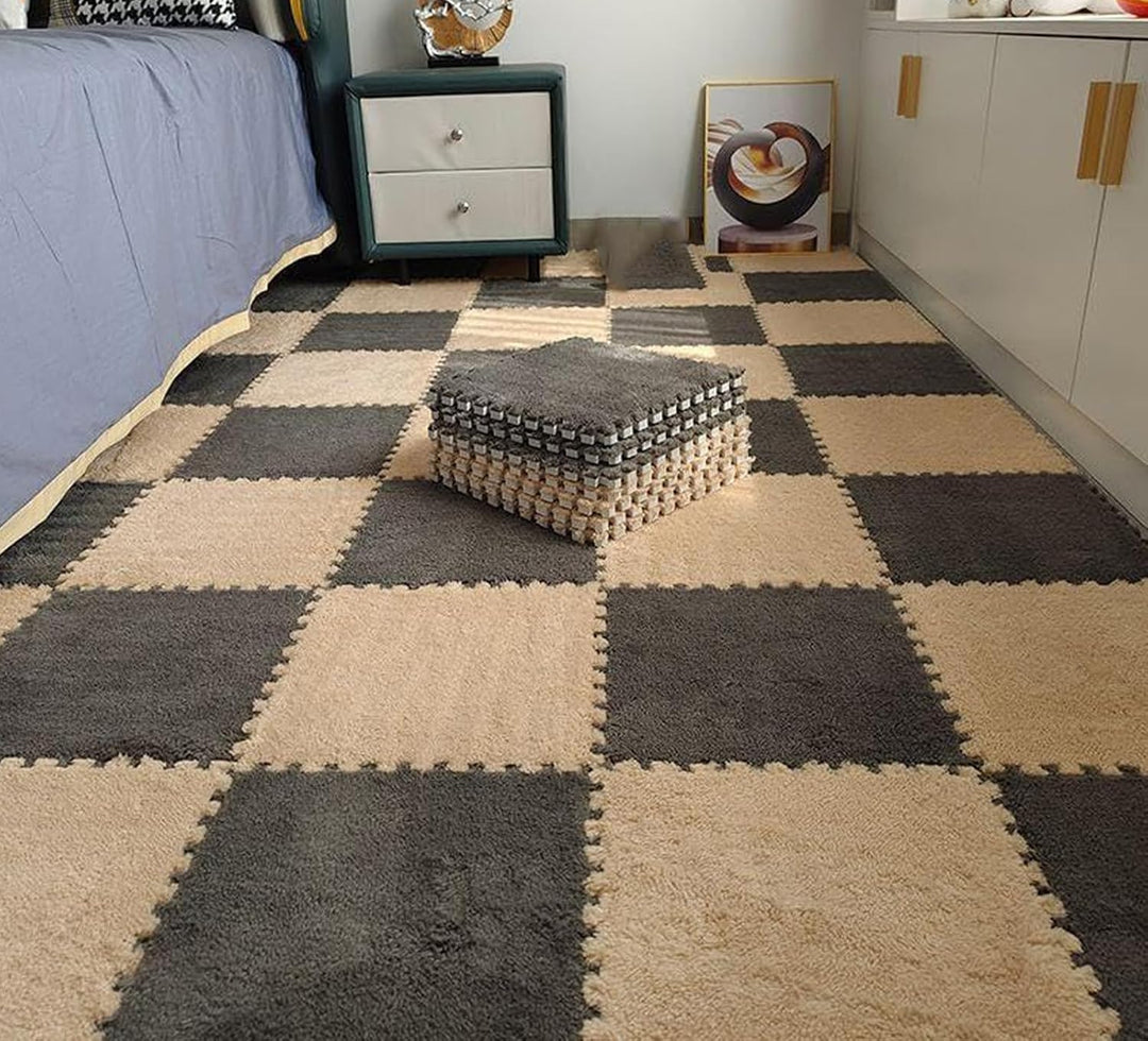 10 Stück 30 Cm/11,8 Zoll Plüschschaum-Bodenmatte, Schaumstoffquadrate-Bodenmatte für den Raumboden (