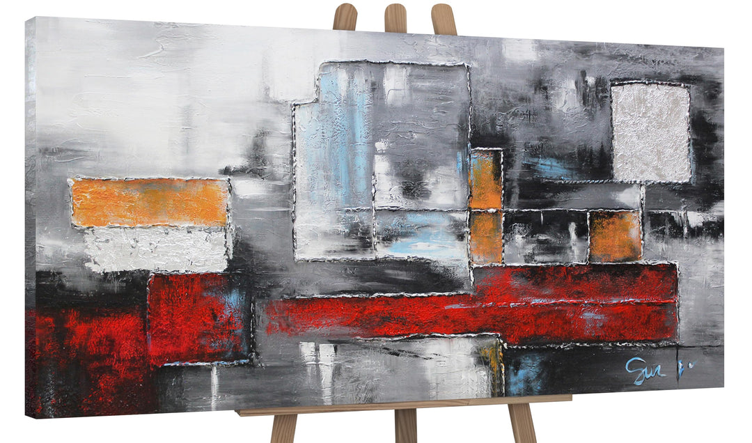 YS-Art Abstrakt Acryl Gemälde auf Leinwand Abstraktion in rot-grauen Farben handgemalt Wandbilder Wo