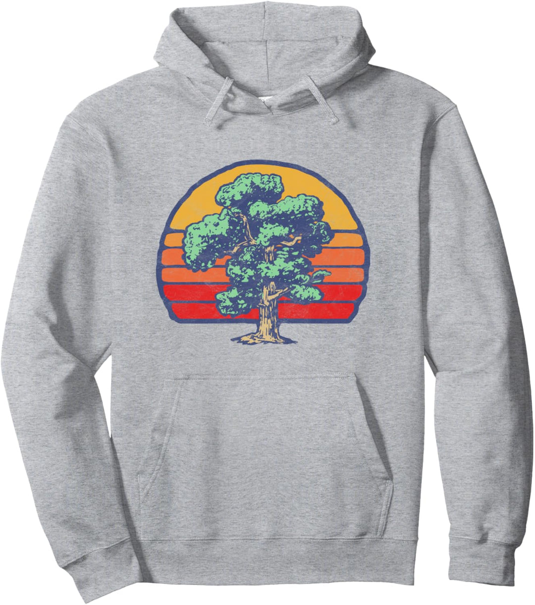 Retro Sun Minimalist Pine Tree Nature Graphic Pullover Hoodie