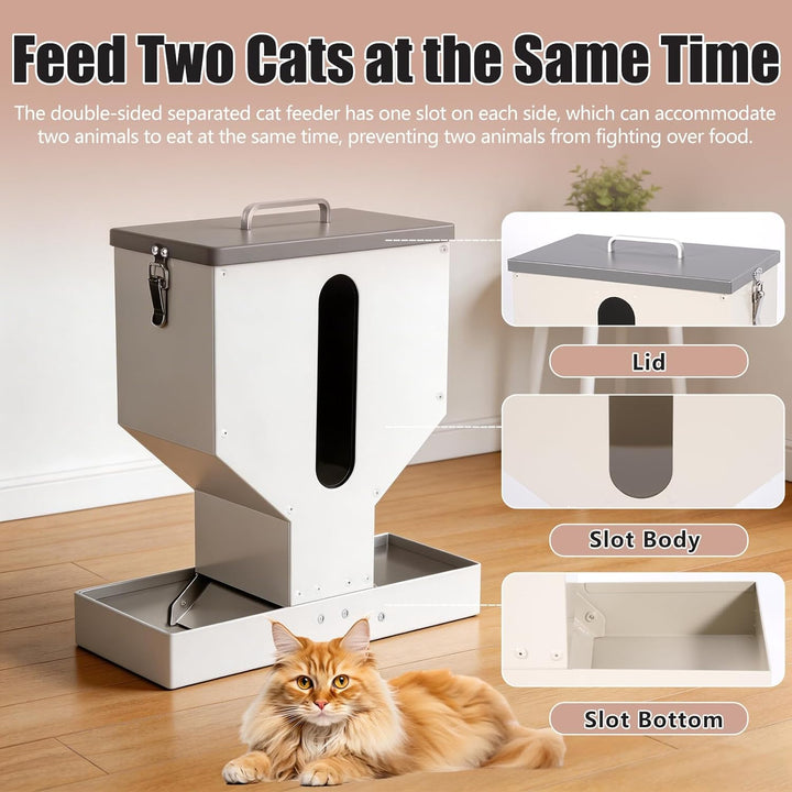 Automatischer Futterspender Katze füR 2 Haustier, 12L Metall Haustier Trockenfutterspender mit Doppe