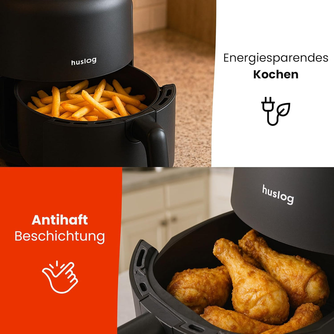 Heissluftfritteuse 2,3L 1000W Air Fryer | Ölfreies Frittieren mit Timer 0–60 Min | Antihaft, Cool-To