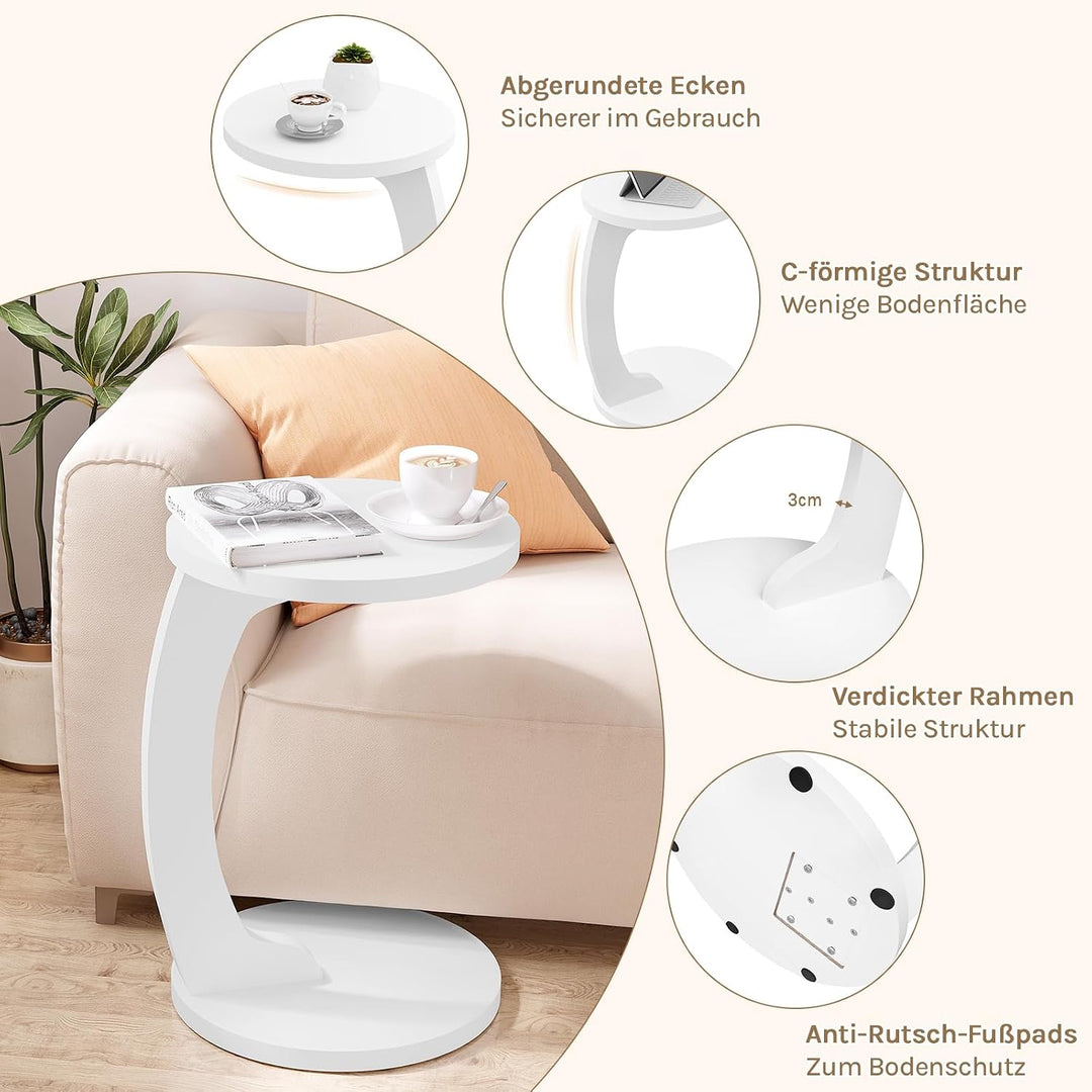 WOLTU Beistelltisch C Form, Couchtisch rund, Sofatisch Kaffeetisch Wohnzimmertisch Abstelltisch, Kle