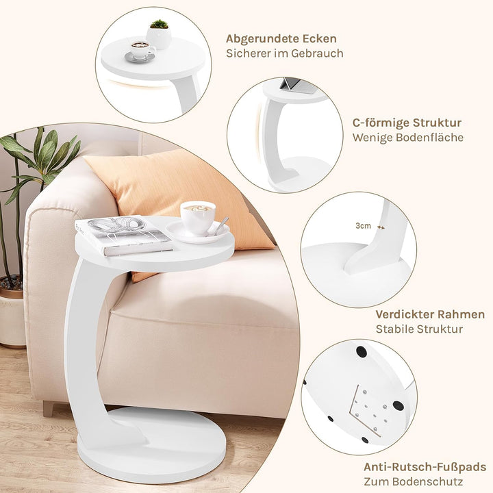 WOLTU Beistelltisch C Form, Couchtisch rund, Sofatisch Kaffeetisch Wohnzimmertisch Abstelltisch, Kle