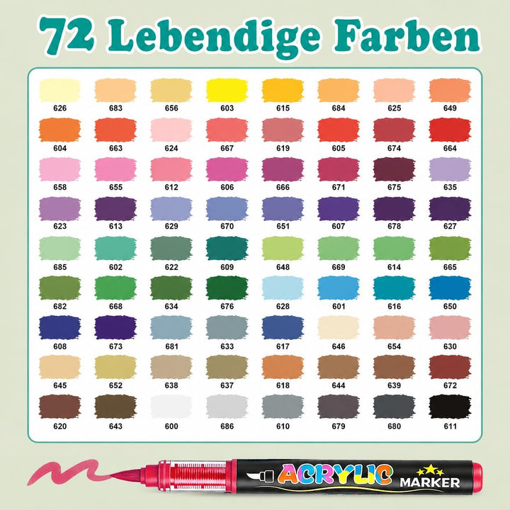 72 Farben Acrylstifte Set Wasserfest – Acrylmarker Acrylic Marker mit Pinselspitze &amp; Direktfluss zum