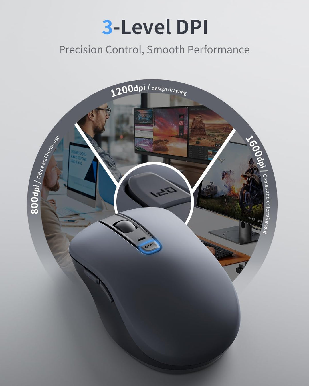 Lenovo Maus kabellos WL300, Wireless Bluetooth Mouse mit leise Klicks, Wireless Computer Mouse,3 Ein