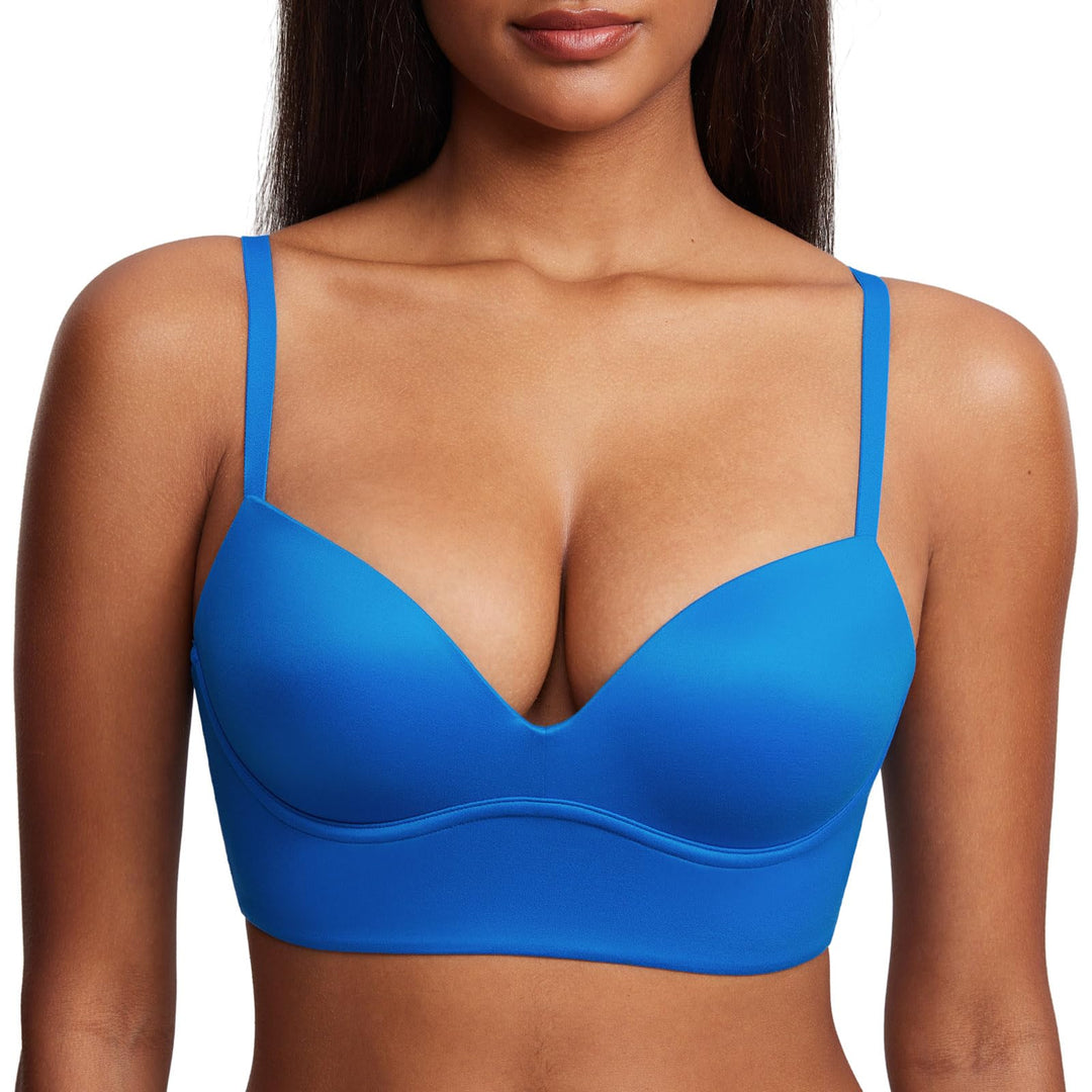 DOBREVA BH Damen ohne Bügel Push Up T Shirt BHS Gepolstert Bustier Soft Nahtloser 90A Insel Blau, 90