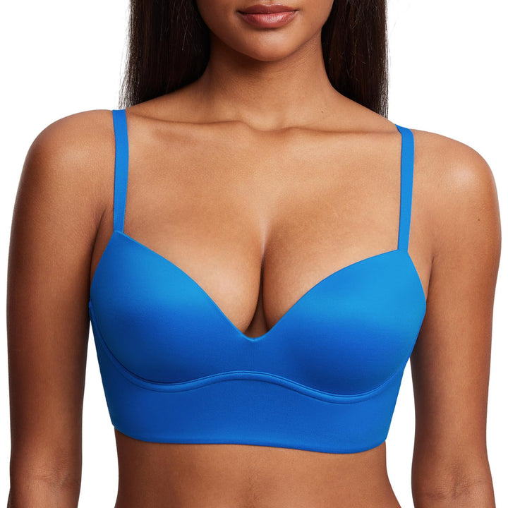 DOBREVA BH Damen ohne Bügel Push Up T Shirt BHS Gepolstert Bustier Soft Nahtloser 90A Insel Blau, 90