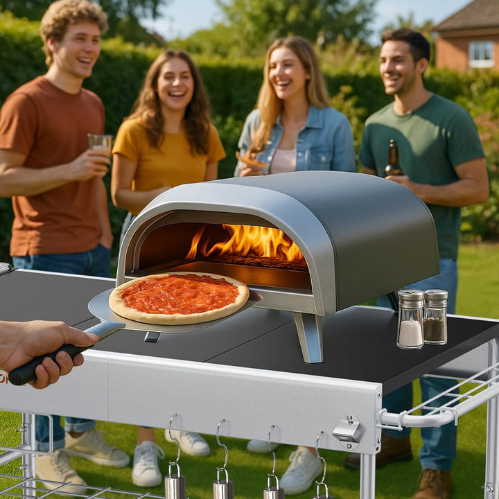 GFTIME 128 x 64 x 78cm Grillwagen Servierwagen für Weber Q Serie, Ninja Woodfire, Pizzaofen, Tischgr