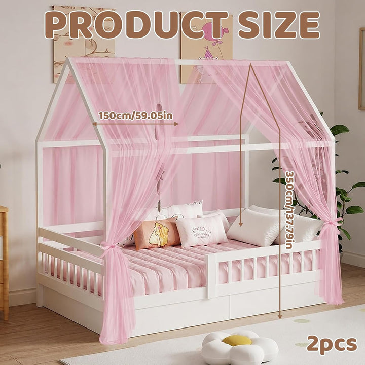 2 Stück Hausbett Himmel 350 x 150 cm Weich und Atmungsaktiv Baldachin Kinderzimmer Deko Betthimmel H