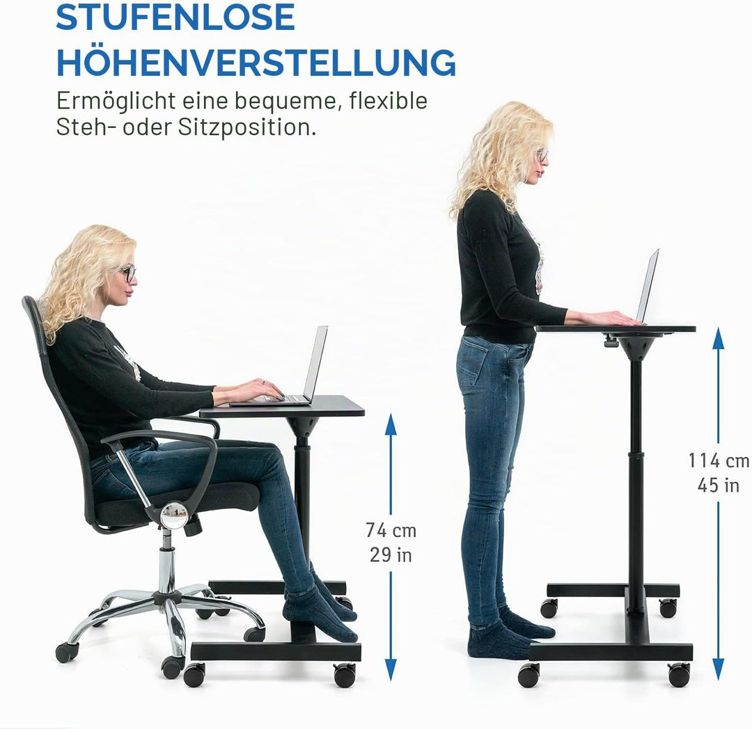 Tatkraft Focus Airlift Pneumatischer Sitz-Steh Laptoptisch mit 4 Rädern, Höhenverstellbar 74-114 cm