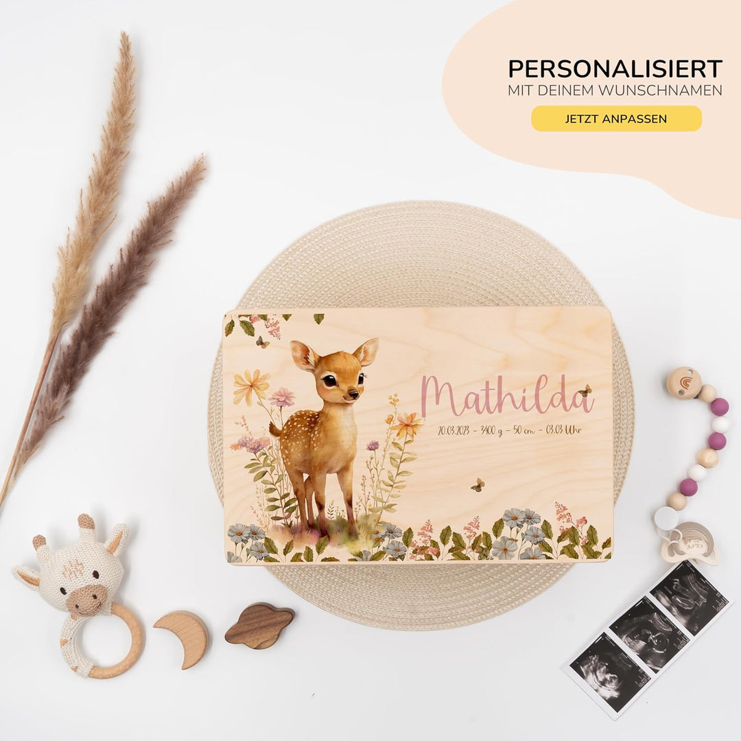 KIDSMOOD - Erinnerungsbox Baby, personalisierte Holzkiste mit Deckel, Ideal zur Aufbewahrung von Eri