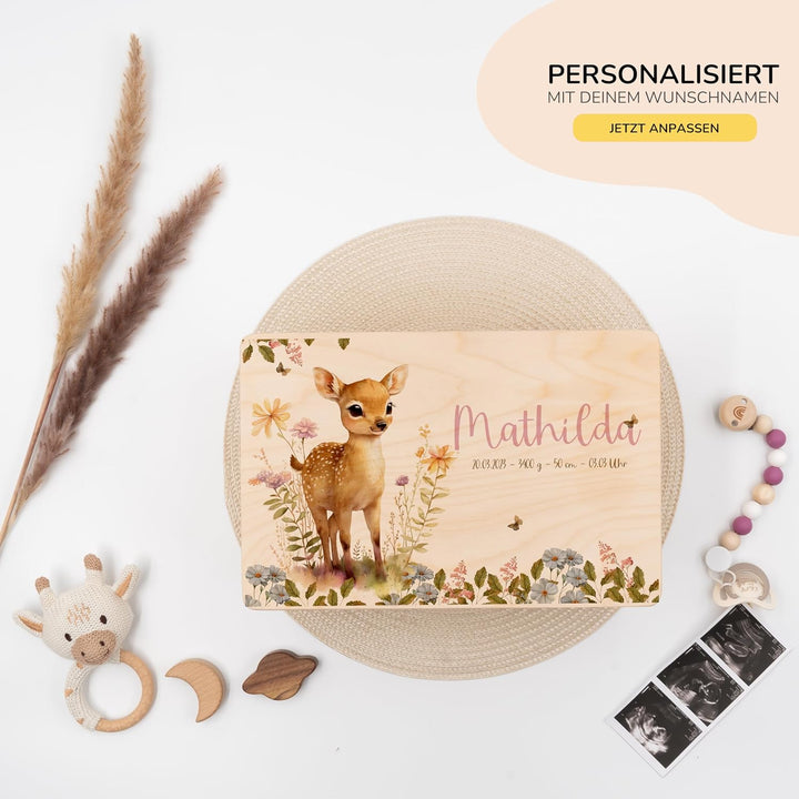 KIDSMOOD - Erinnerungsbox Baby, personalisierte Holzkiste mit Deckel, Ideal zur Aufbewahrung von Eri