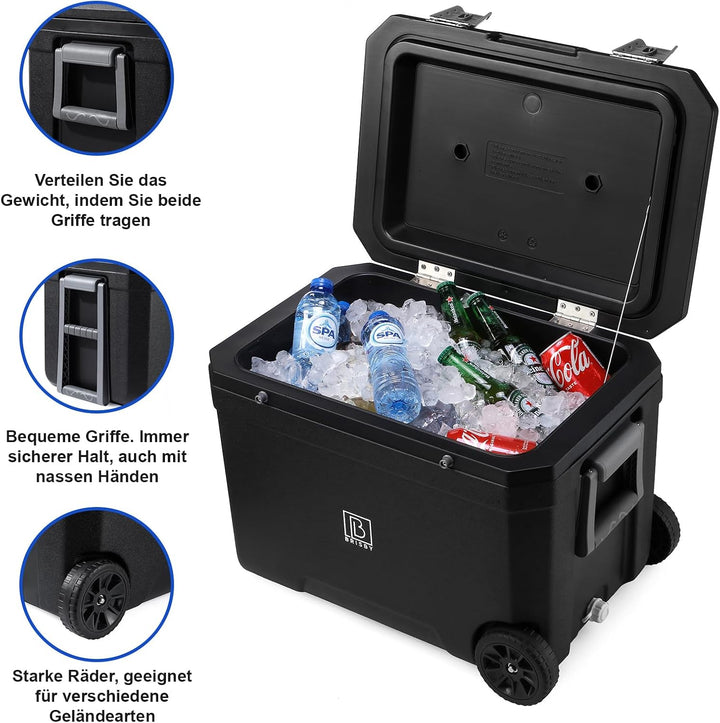 Brisby Kühlbox Camping - 45L, Kühlbox ohne Strom, inkl. 4 Dicke Kühlelemente, 3 Tage kühle Isolation