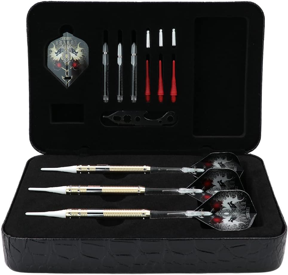 CUESOUL 16 Grams Deluxe Soft Tip Darts Set with Luxury Case（Dragon Series） JL-STL-B1101+D604, JL-STL