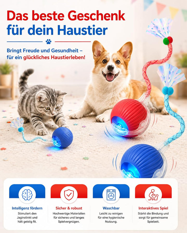 Interaktives Katzenspielzeug 2 Stück elektrisch Ball LED 3 Spielmodi | Ball mit Schwanz,selbstbeschä