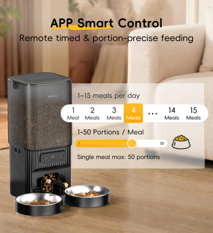 Futterautomat Katze 2 Näpfe 7L mit APP, Automatischer Futterspender | Trockenfutter Automat FüR Katz