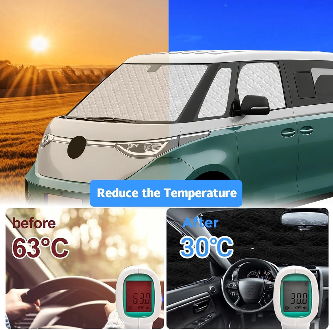 Thermomatte Fahrerhaus Innen Kompatibel mit VW ID Buzz 2022-2026, 5PCS LWB Faltbare Isolierte Sonnen