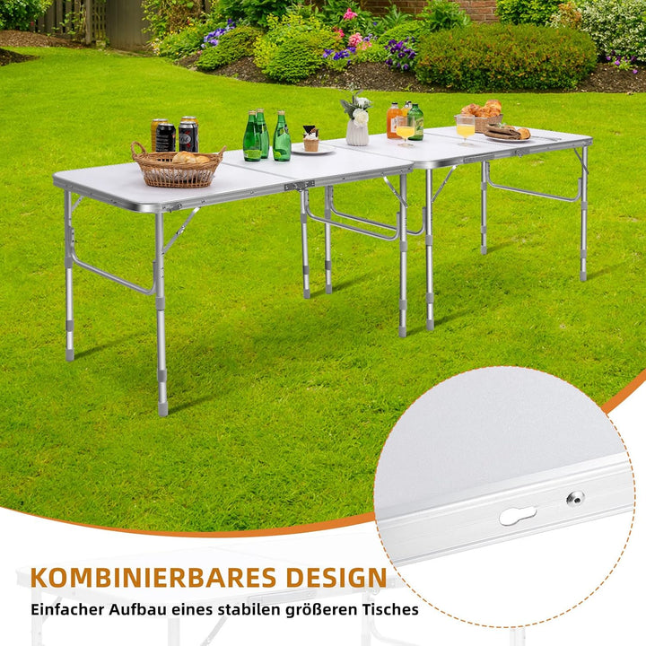 GYMAX Gartentisch 2er Set Kombinierbar Klapptisch Höhenverstellbar Alu Campingtisch Klappbar Beistel