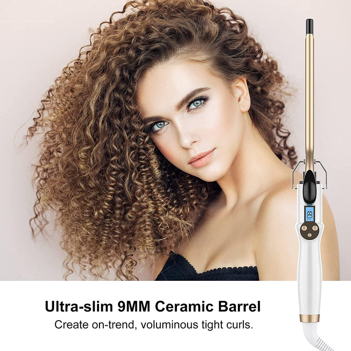 9MM Mini dünner Lockenstab mit Klemme, AIMERVO Afro Haarcurler LCD 11 Temperaturstufen 110-210℃ für
