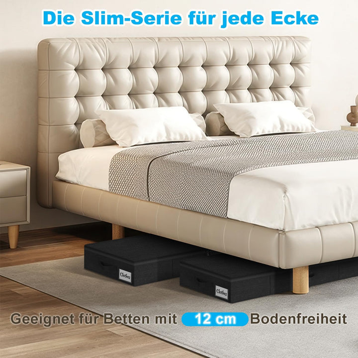 Unterbett Aufbewahrungsbox mit Deckel 12cm hoch, 2 Stück Faltbar Unterbettkommode, Waschbar Kleidera