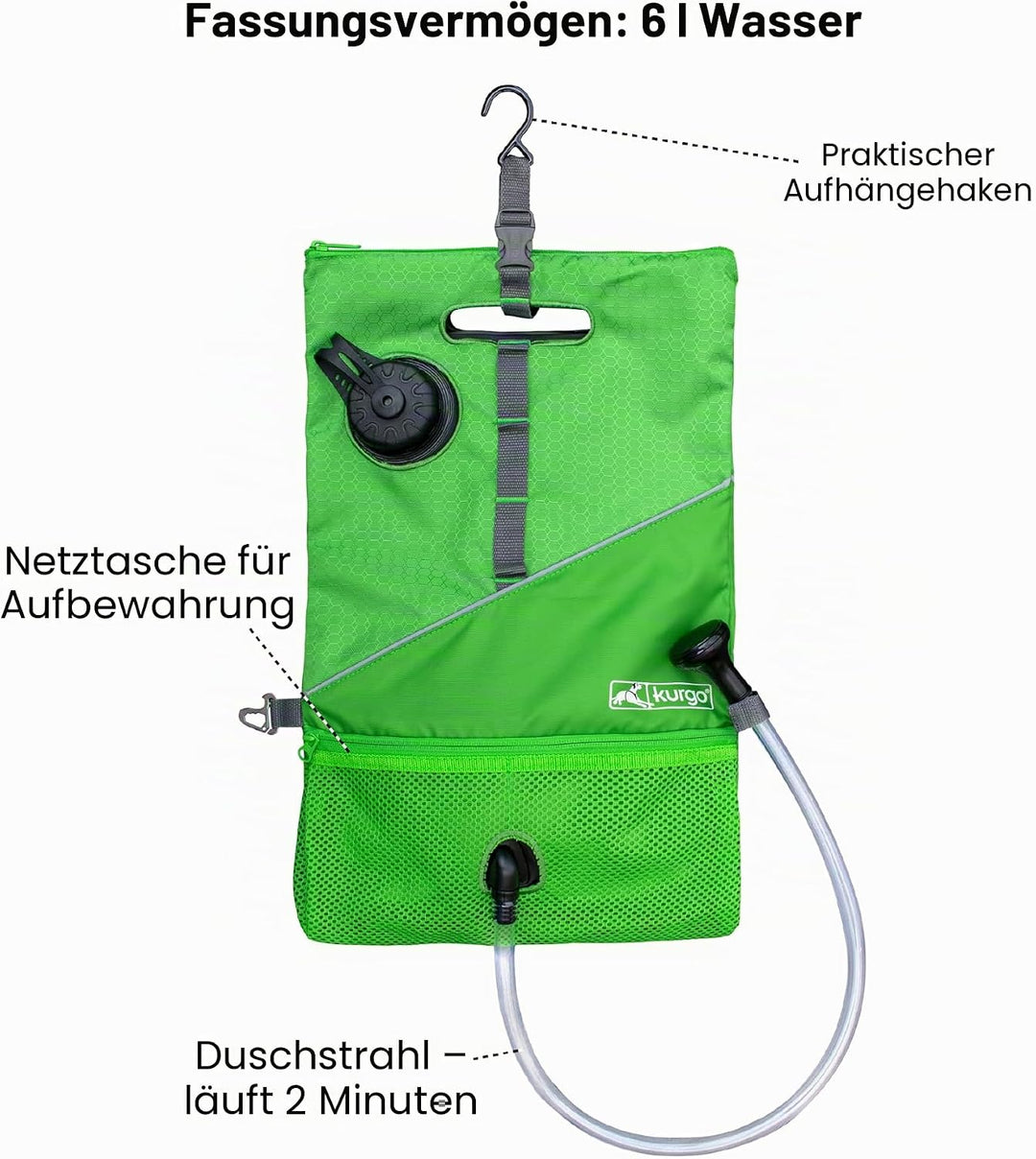 Kurgo Hunde-Dusche für unterwegs, Tragbarer Wassertank mit Duschkopf, Zum Waschen von schlammigen Pf