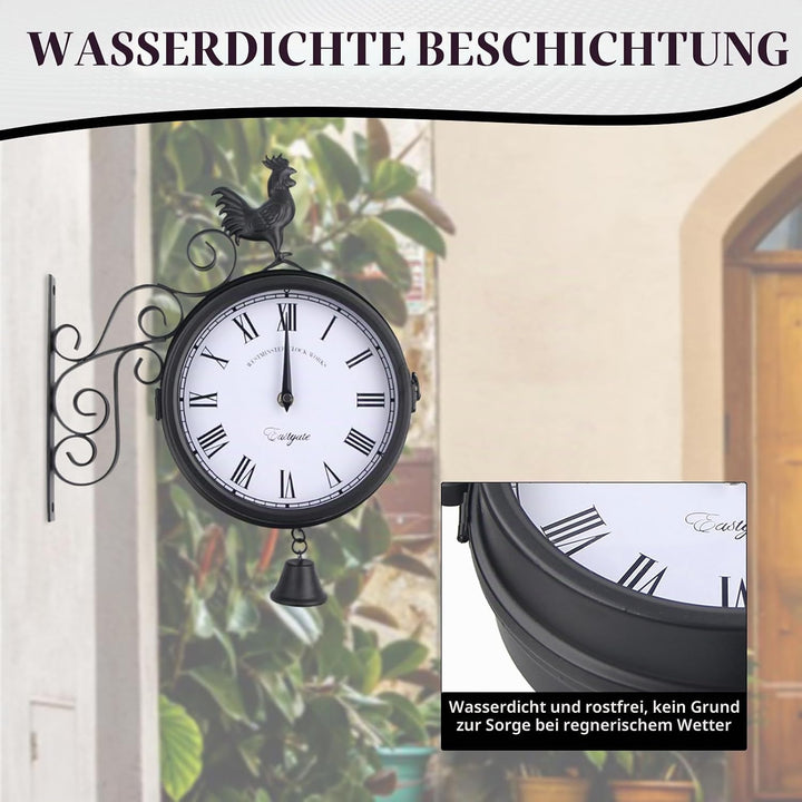 Gartenuhr, Bahnhofsuhr, Bahnhofsuhr Aussen Wetterfest, Doppelseitiges Design, Outdoor Uhr Garten Was