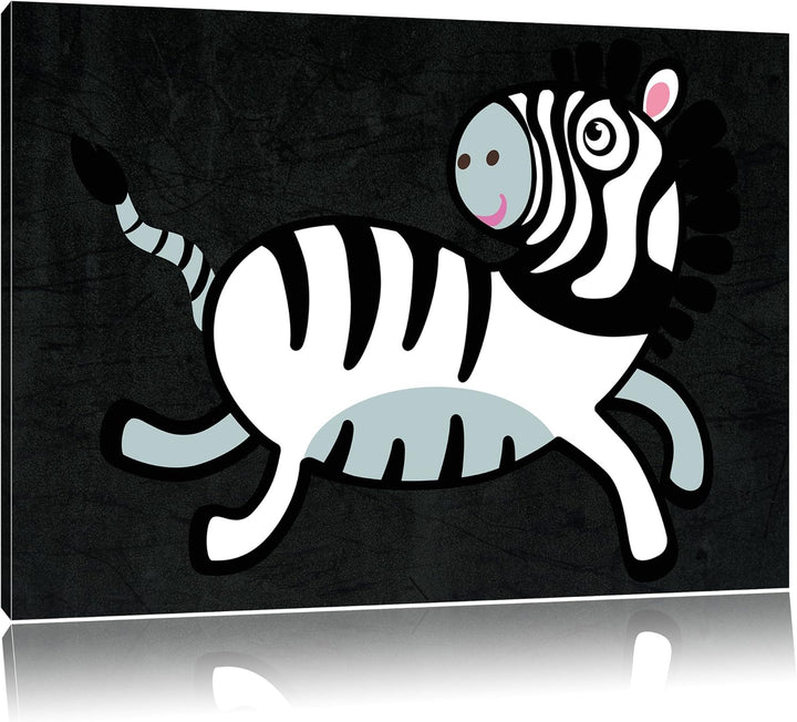 Niedliches Zebra schwarz, Format: 100x70 auf Leinwand, XXL riesige Bilder fertig gerahmt mit Keilrah