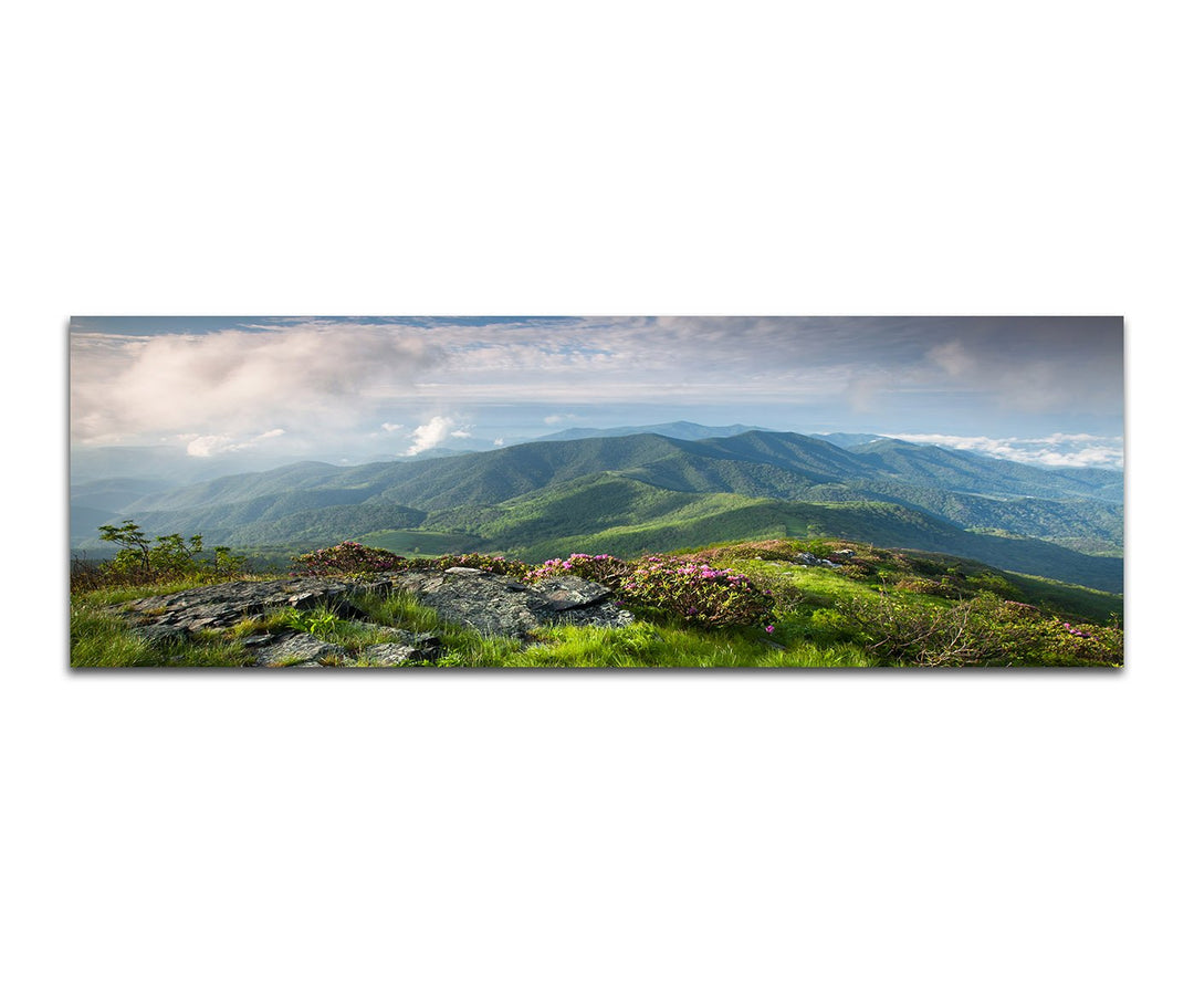 Paul Sinus Art Panoramabild auf Leinwand und Keilrahmen 150x50cm Landschaft Berge Wiese Wolkenhimmel