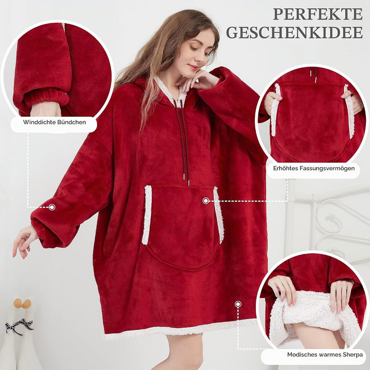 Viviland Pullover Damen &amp; Herren Hoodie Sweatshirt, grosser und Warmer Hausanzug für Erwachsene Rot,