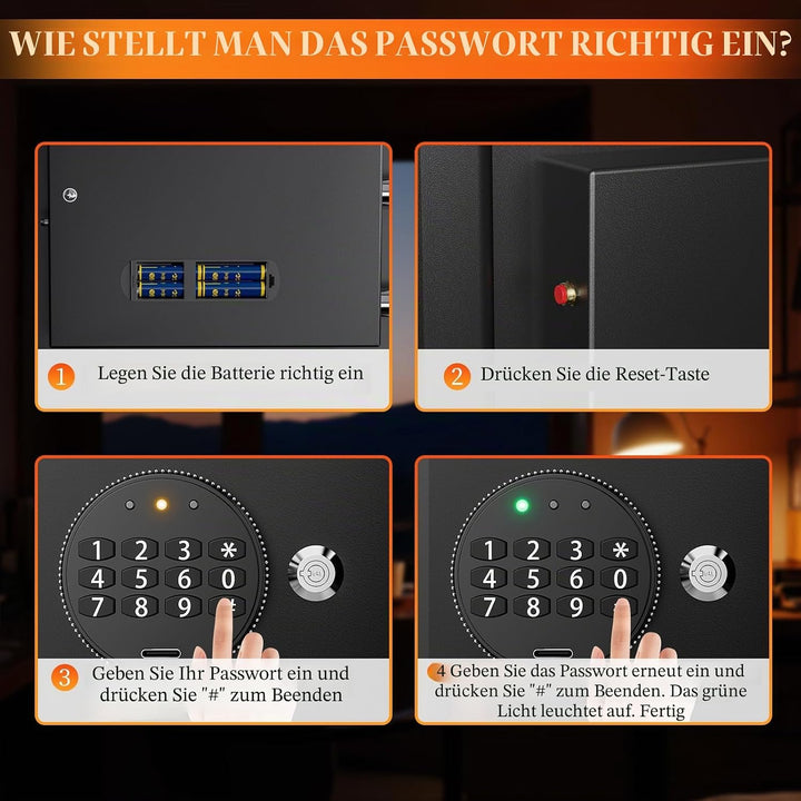 WASJOYE 25L Tresor Safe mit Zahlenschloss, Möbeltresor mit Schlüssel Elektronischem, Digital Geldkas