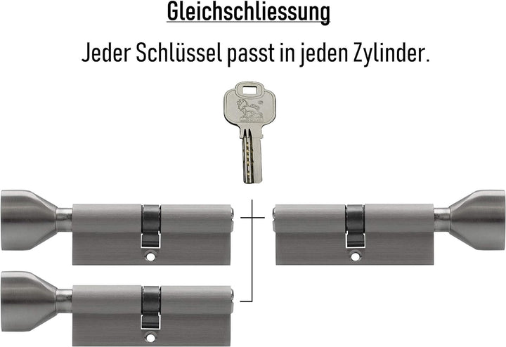3x Knaufzylinder KSN 90 mm 45/45 gleichschliessend inkl. 15 Schlüssel