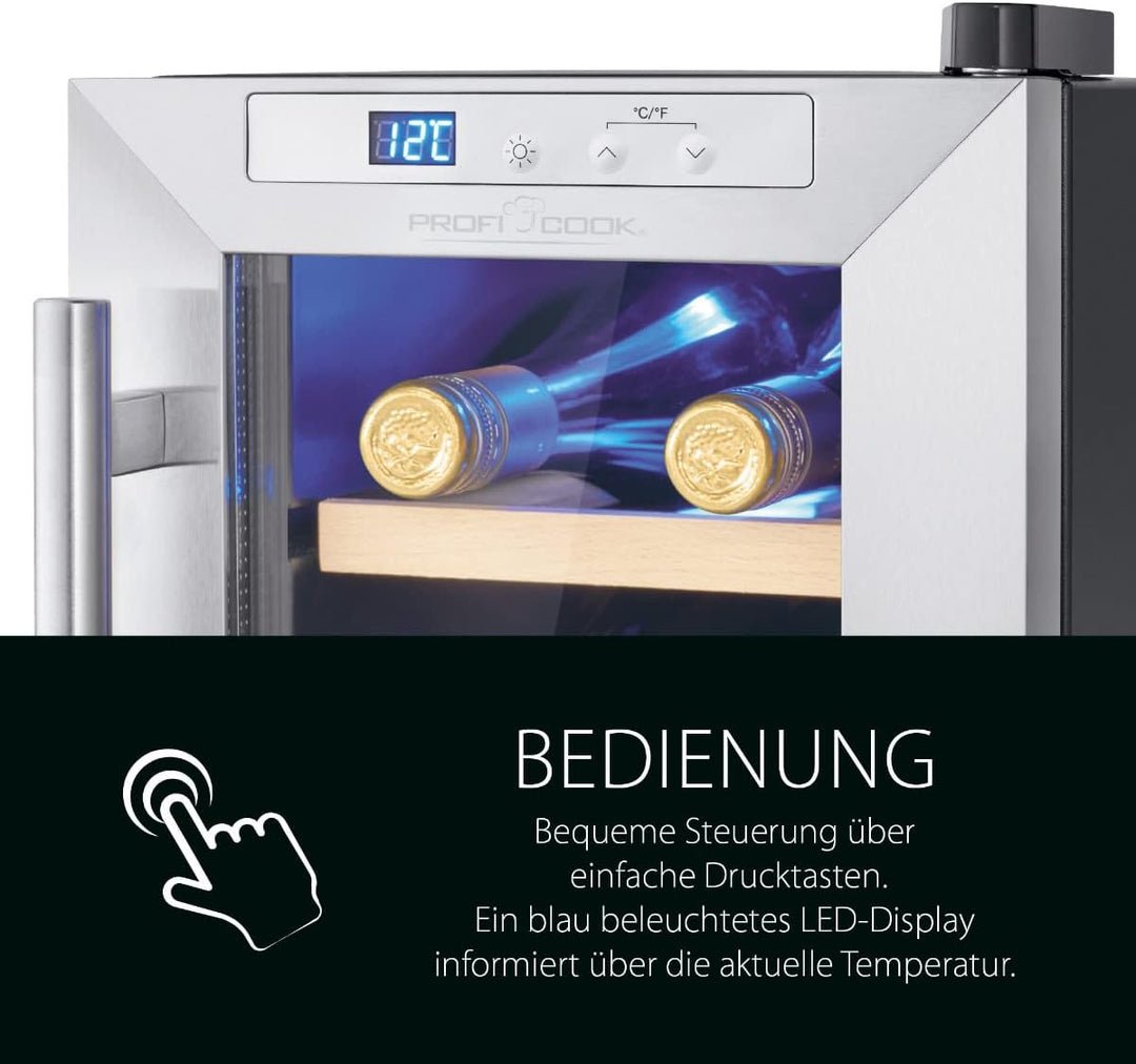 ProfiCook® Weinkühlschrank für 6 Flaschen, Getränkekühlschrank mit UV-beständiger Glastür, Weinkühle
