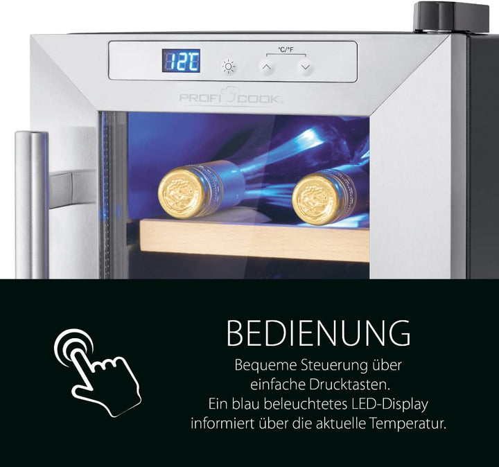 ProfiCook® Weinkühlschrank für 6 Flaschen, Getränkekühlschrank mit UV-beständiger Glastür, Weinkühle