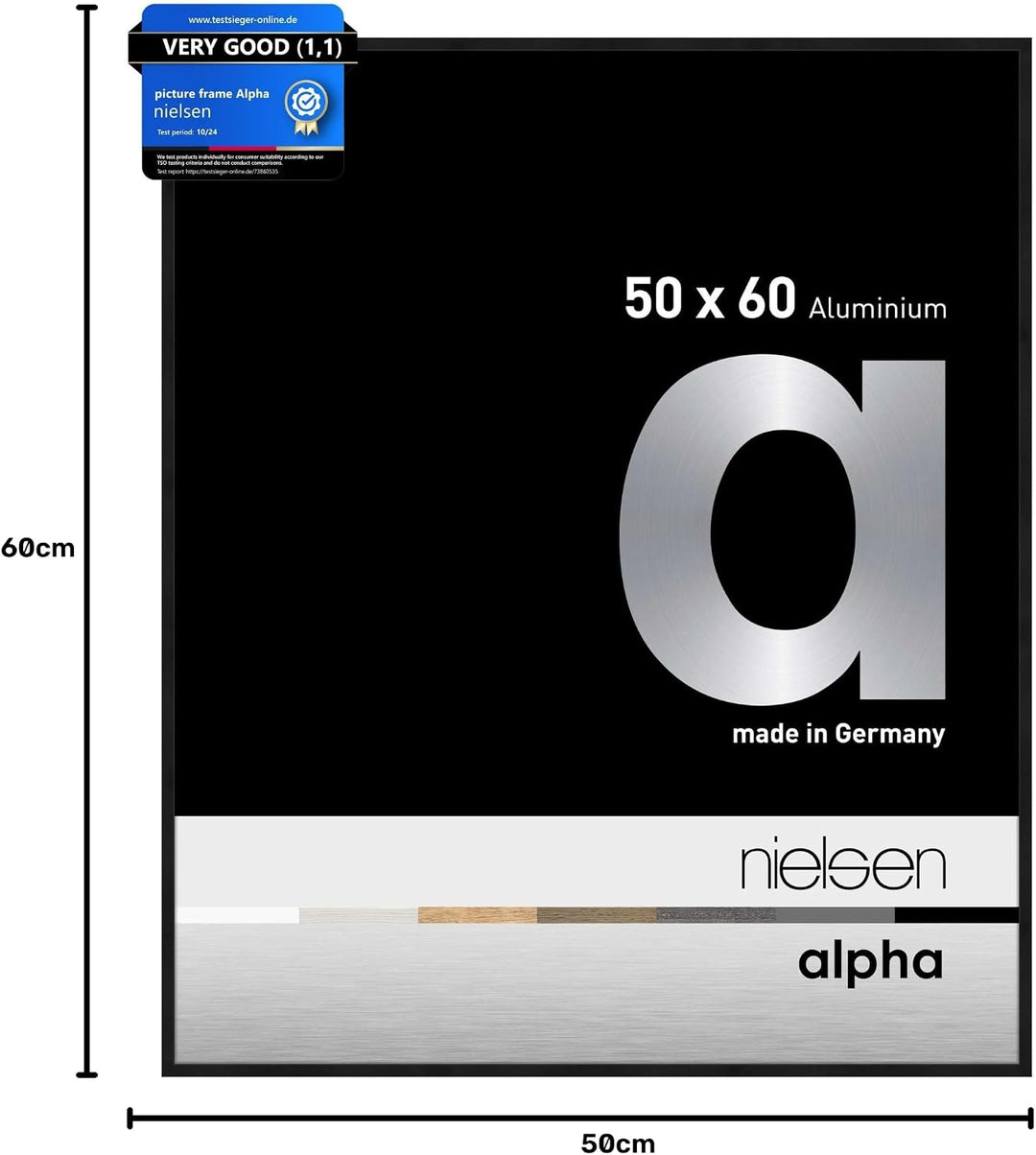 nielsen Aluminium Bilderrahmen Alpha, 50x60 cm, Eloxal Schwarz Matt Eloxal Schwarz Matt 50 x 60 cm,