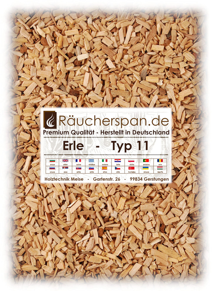 Räucherspäne Erlenholz Typ 11, grobe Späne Spangrösse 4-6mm aromatischer Rauch zur Verwendung im Räu