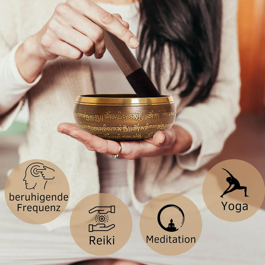 Grosse Klangschale aus Nepal – Tibetisches Set für Meditation – Yoga – Aufmerksamkeit in Schule & Ki