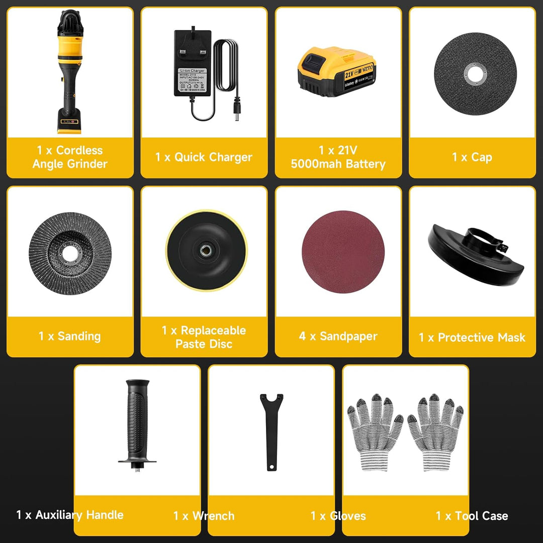 Akku Winkelschleifer - 21V Professional Winkelschleifer Set 16Pcs (Scheiben-Ø 125mm,Leistung 1500W,