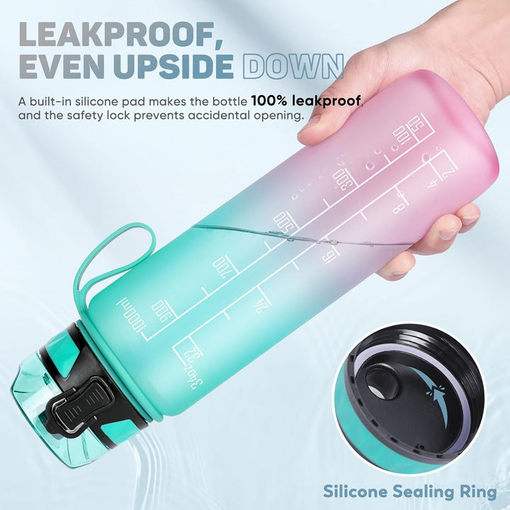 Trinkflasche 1L Sport Wasserflasche [BPA Frei] Trinkflasche mit rutschfest Gummi Grip Geeignet für D