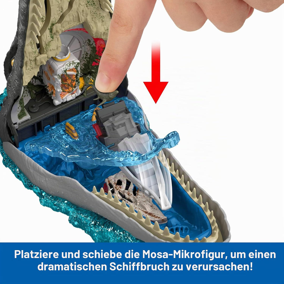 Mattel Jurassic World Rebirth Deluxe-Mosasaurus-Spielset mit 7 interaktiven Funktionen, 7 Soundeffek